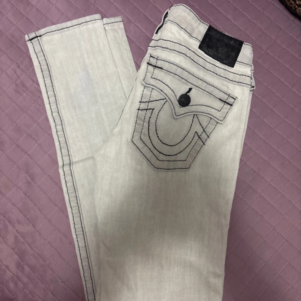 True Religion Off-White Straight Leg Jeans